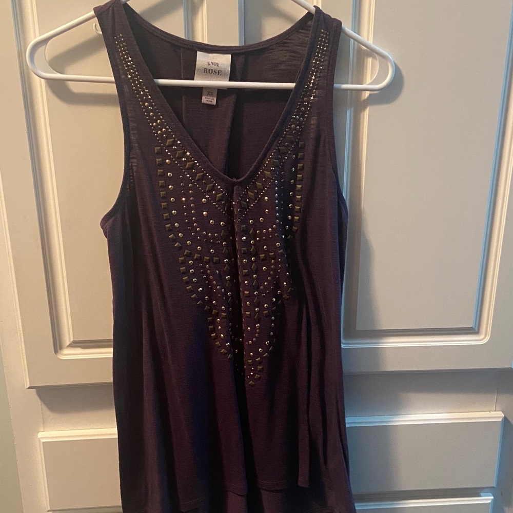 Knox Rose Deep Purple Studded V-Neck Tank